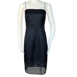 Laundry By Shelli Segal Black Silk Dress W/Sheer Chiffon Sequined Overlay Sz 10